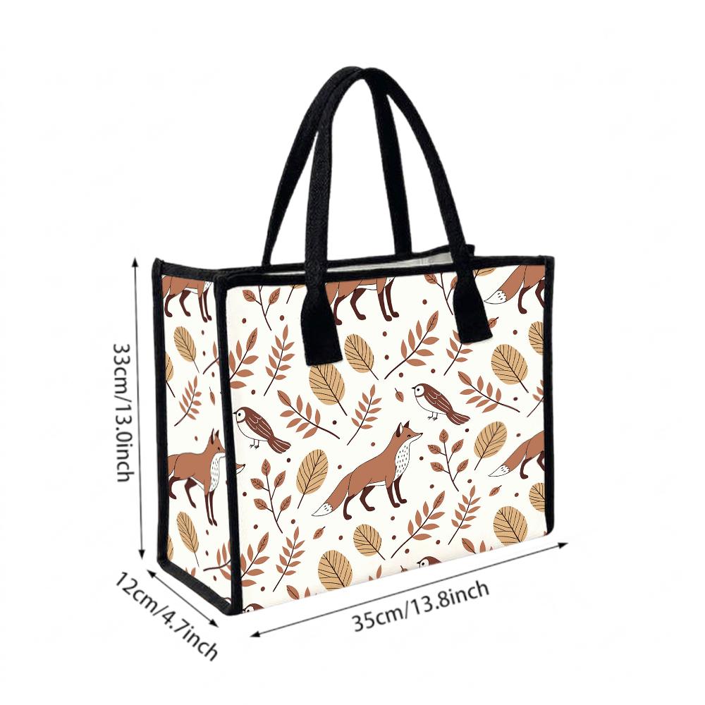 Cute Fox Printed Tote Bag Casual Large Capacity Handbag for Daily Use
