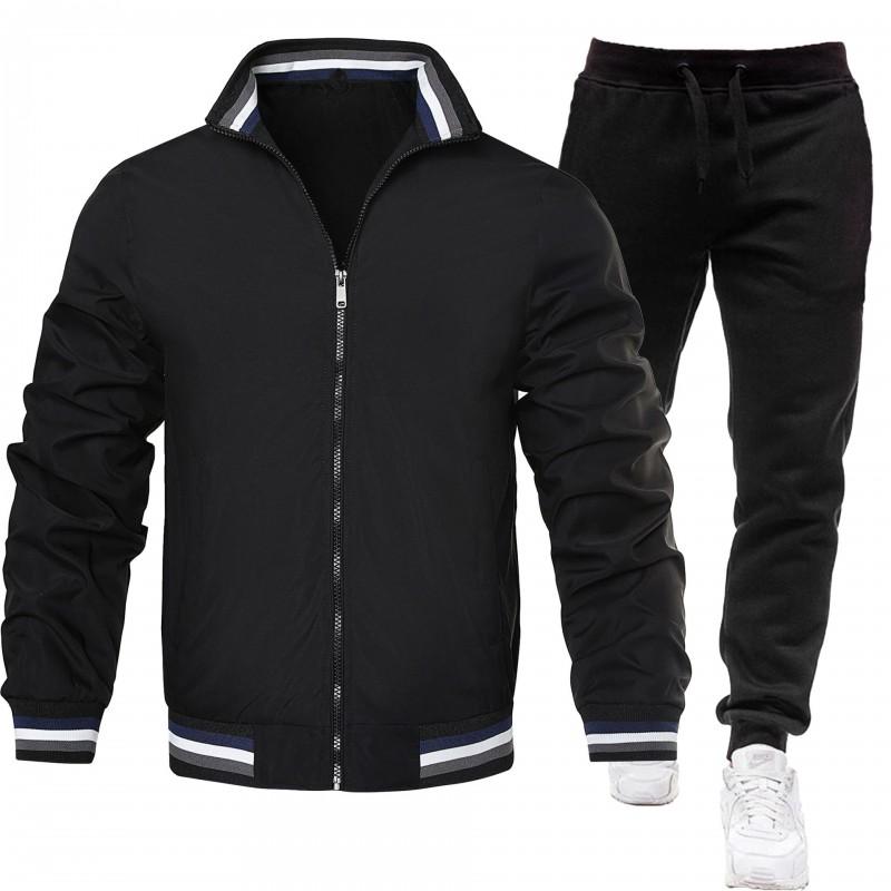 Mens Casual Tracksuit Long Sleeve Zip Jacket Pants Set Sportswear