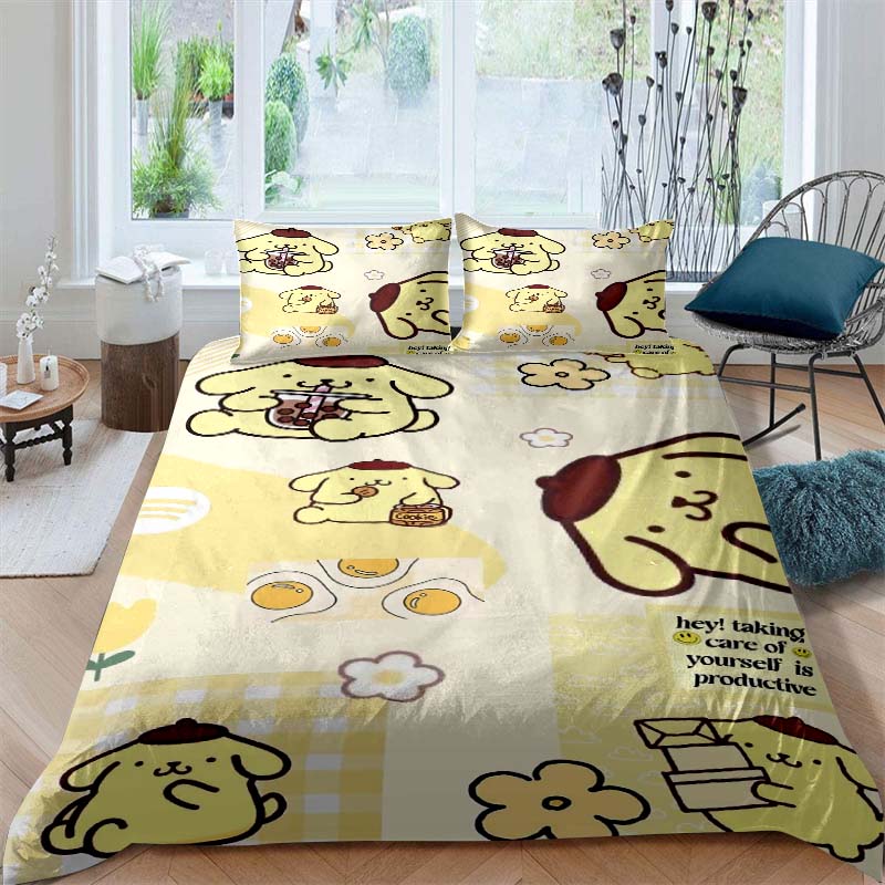 Cute Cartoon (Pom Pom Purin) Printed Bedding Set, Duvet Cover 1, Pillowcase 2, Adult and Children's Bedding Set, Luxury Gift