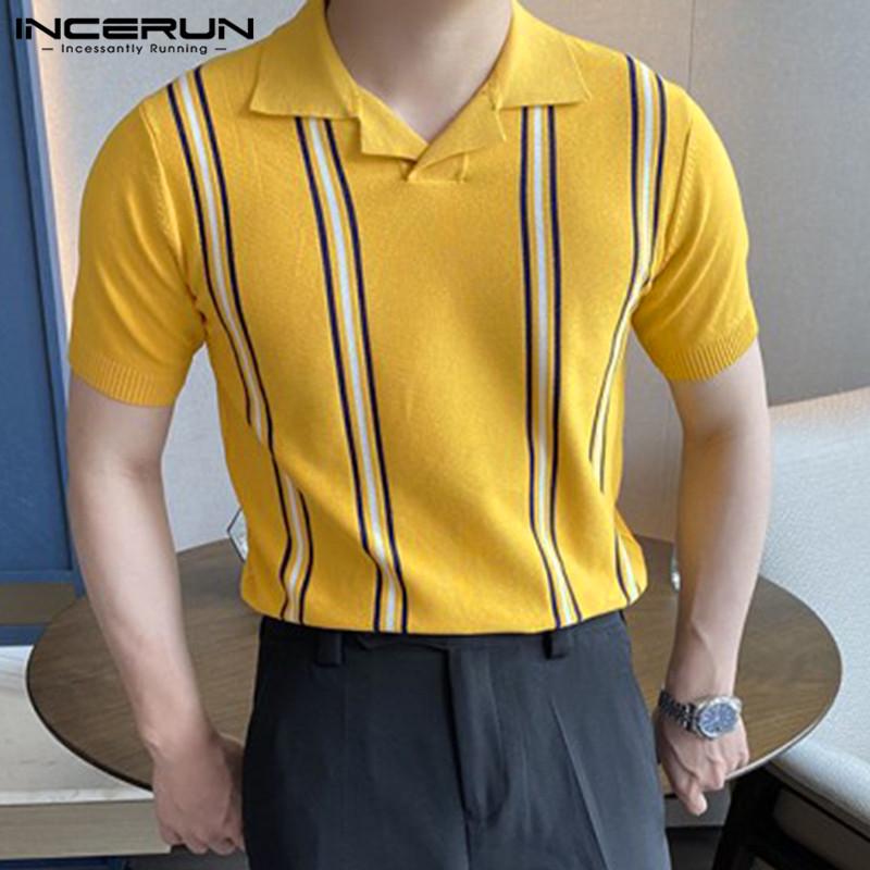 

INCERUN Лето Мужчины Короткие рукава Полосатые Желтые топы