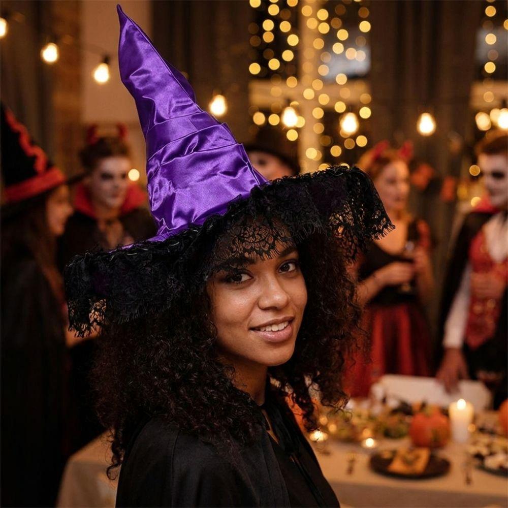 with Bat Spider Web Twisted Wizard Cap Gothic Glitter Pleated Wizard Hat Children/Adult