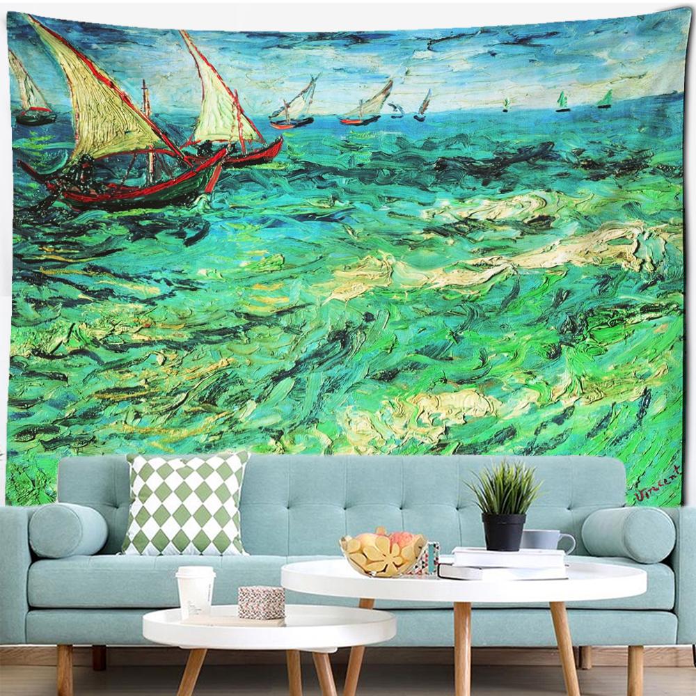 

Морской парусный спорт картина маслом гобелен настенный Ван Гог художественная картина маслом богемная спальня гостиная домашний декор 95x70CM