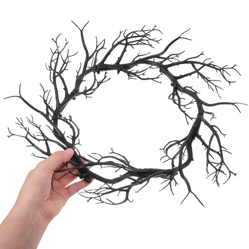 Halloween Wreath Black Twig Garland Fake Branch Decor Artificial Door Wreath Hanging Nament Front Door Garlands Festive Party
