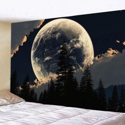 Mysteriöses Sternenhimmel Wandteppich Hippie Wandbehang Wald Baum Dschungel Mond Wandteppich Raumdekoration Ästhetisch für Wohnzimmer Schlafzimmer