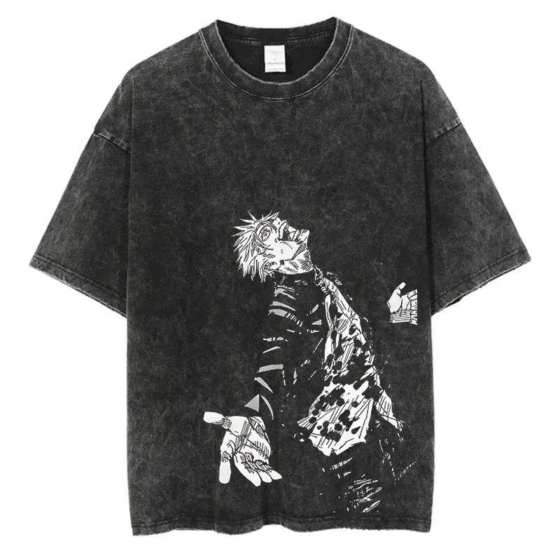 

Jujutsu Battle Washed Fitness Anime Tshirt for Four Seasons Leisure Suitable for Both Men and Women L