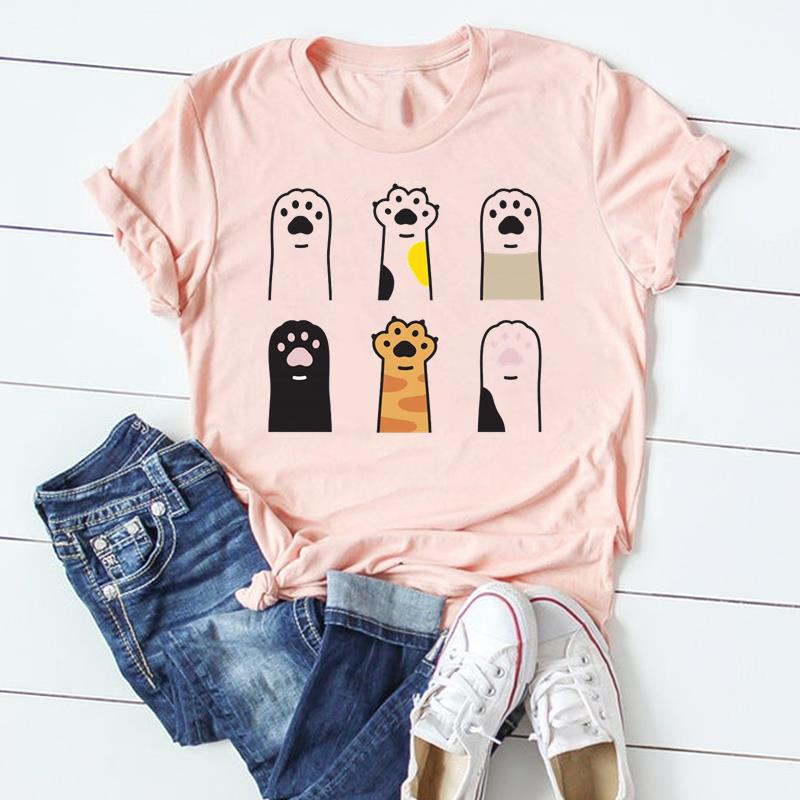 (Asian Size) Tshirt Lady Cartoon T Tee Top Women Print Fashion Clothes Female Clothing Short Sleeve Cat Animal Pet Graphic T-shirt