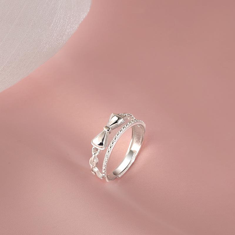 

2024 Двухслойное кольцо с бантом, регулируемое, для женщин - Милый, изысканный дизайн для указательного пальца