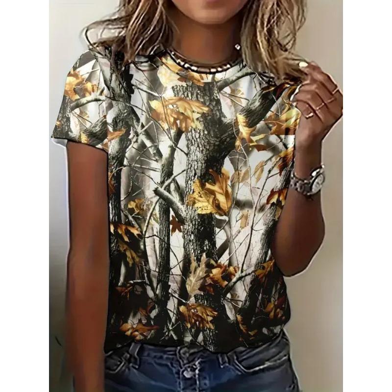 Women's Summer Casual Versatile Design 3D Printed Round Neck Short Sleeved T-shirt