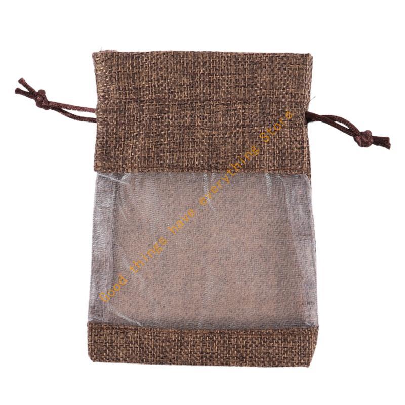 

50pcs Lace Natural Jute Burlap Drawstring Bags Jewelry Gift Candy Bag Pouches for Birthday Party Wedding Home 55KF 10x14cm коричневый
