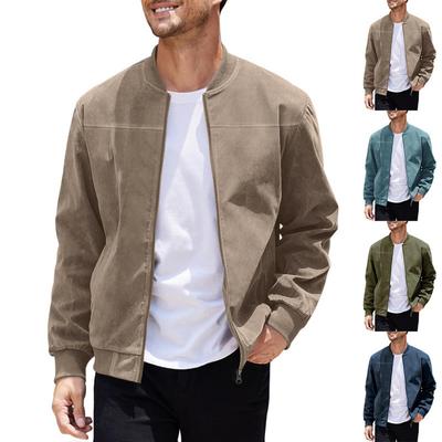 Mens Retro Suede Bomber Leather Jacket Autumn Winter Streetwear Long Sleeve Full Zip Coat Outerwears Windproof Baseball Jackets