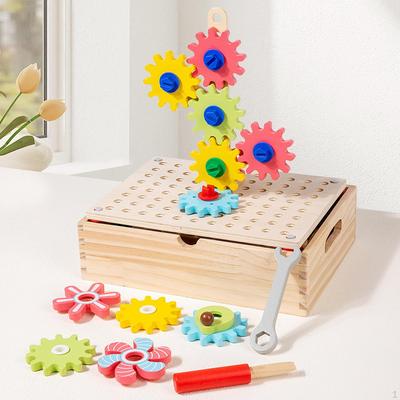 Wooden Gears Toys Building Blocks Construction Toys, Rotation Learning Toy Set Puzzle Games for