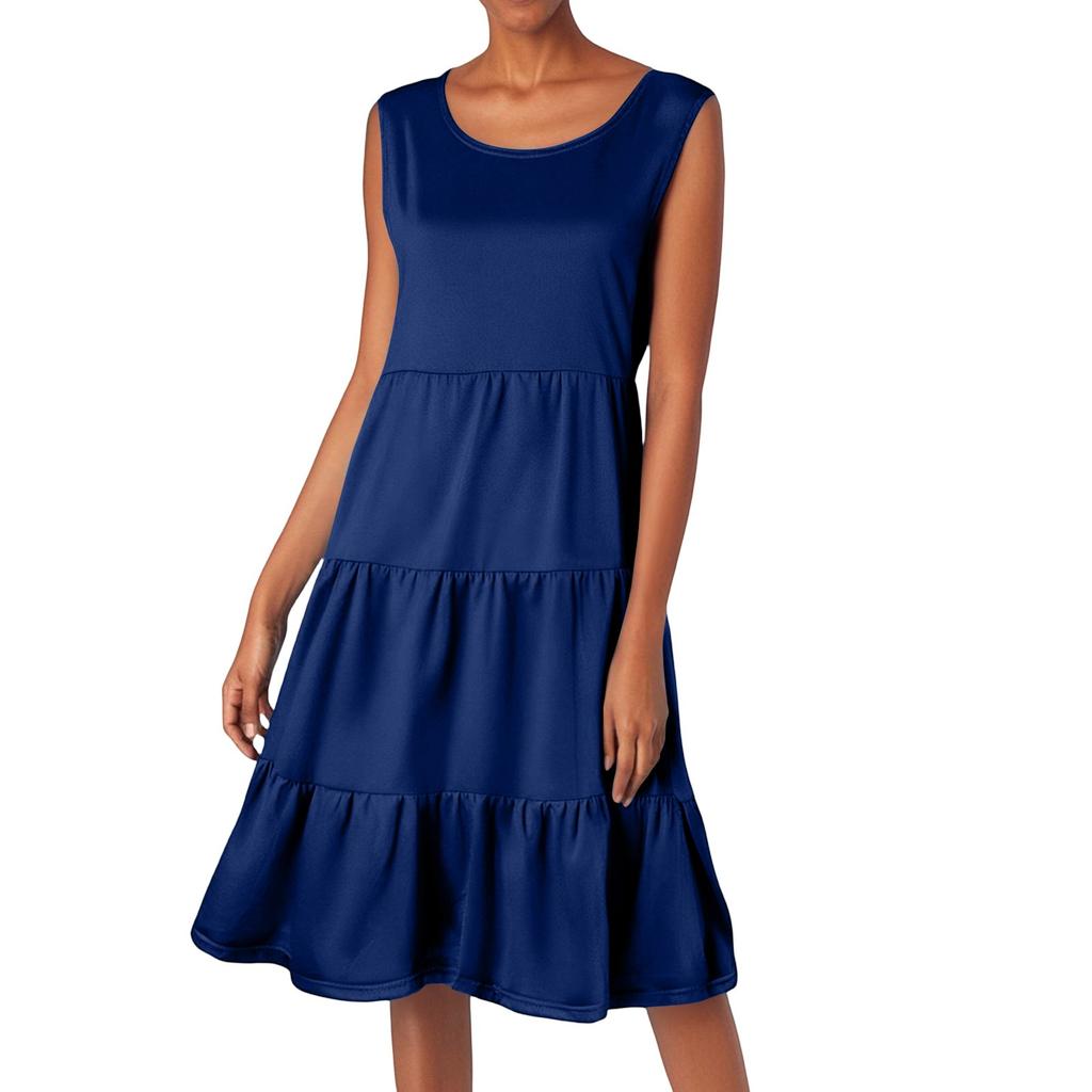 Women's Bohemian Round Neck Ruffle Solid Color Summer Casual Dresses