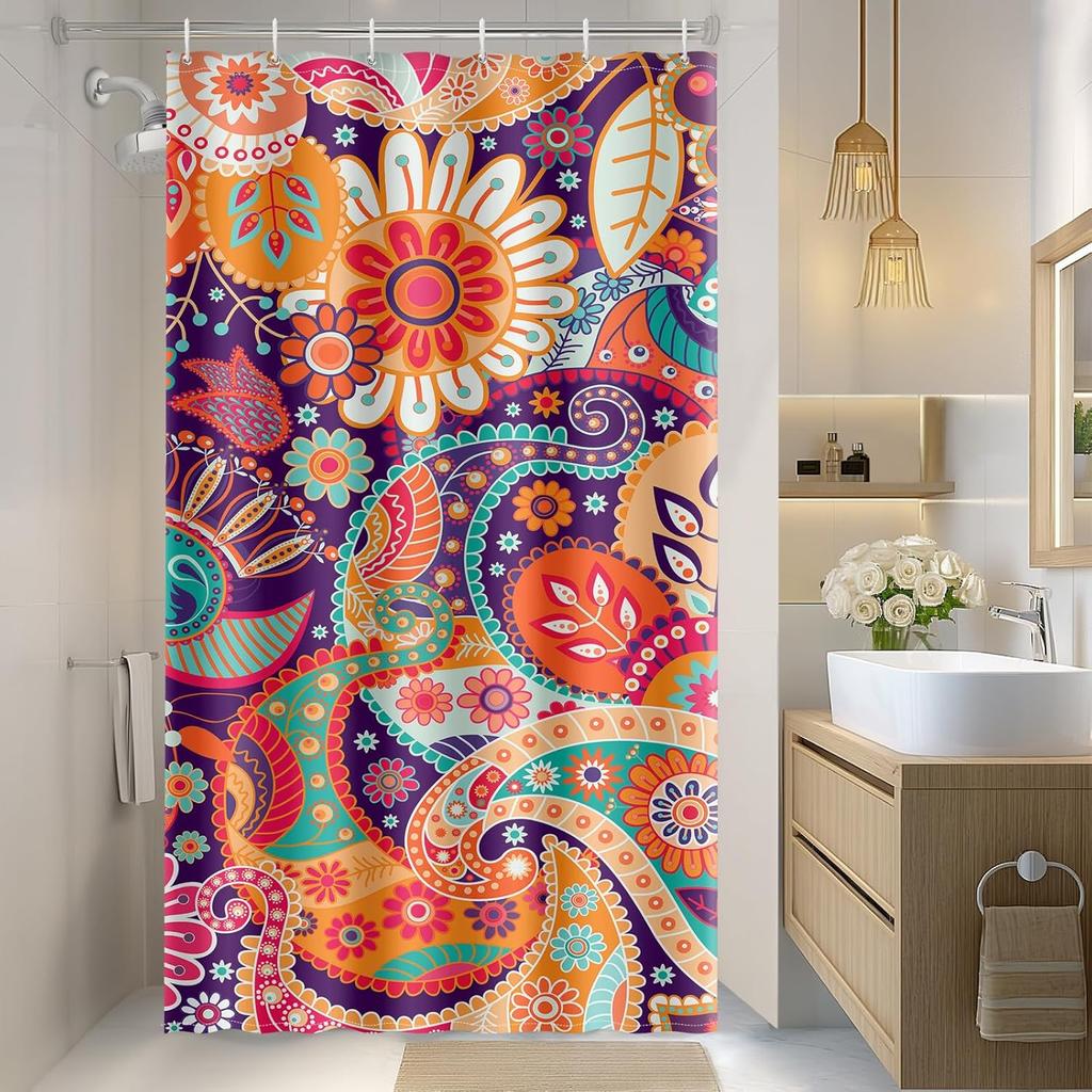 Mandala Indian Bohemian Colorful Flowers Bath Shower Curtain Set with 12 Hooks for Adults Kids Bathroom Decor Accessories