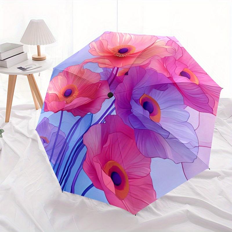 

Floral 3 Theme Automatic Open/Close Umbrella with Sturdy Iron Frame - 8-Rib Portable Folding Umbrella for All-Season Travel, C (as the picture,Iron&8K)