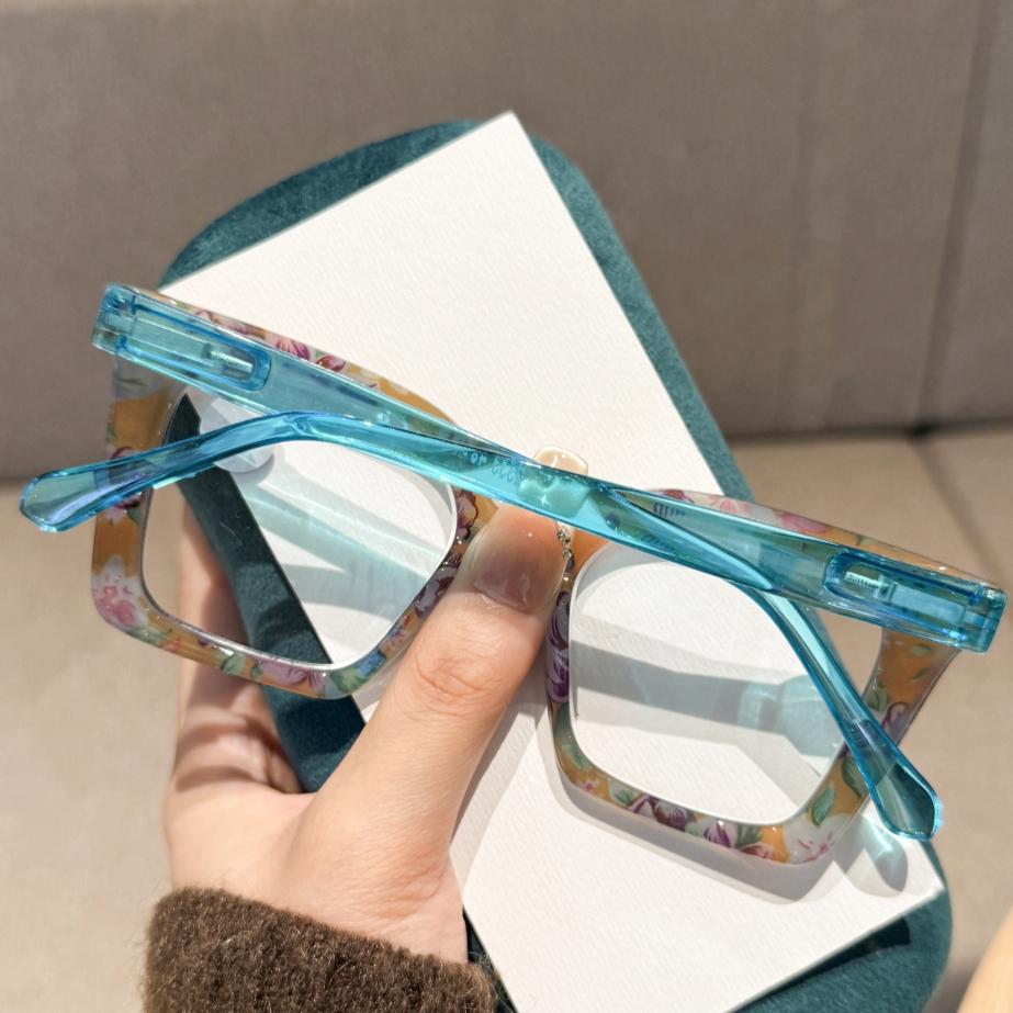 Large Frame Flower Pattern Color Blocked Reading Glasses Fashionable Anti Blue Light Spring Foot Presbyopia Glasses Diopters+4.0