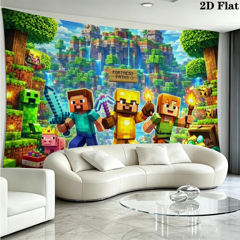 Mine World Building Wall Tapestry Aesthetic Wall Hanging Printed Fabric Blanket Decorative Tapestries for Bedroom Living Room Home Decor