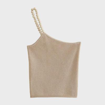 Summer 2022 Asymmetric Beaded One-Shoulder Knit Top - European & American Style for Women