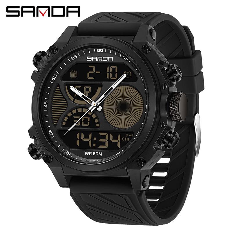 SANDA Men s Dual Display Sports Watch - Luminous, Waterproof, Multifunctional, and Versatile.