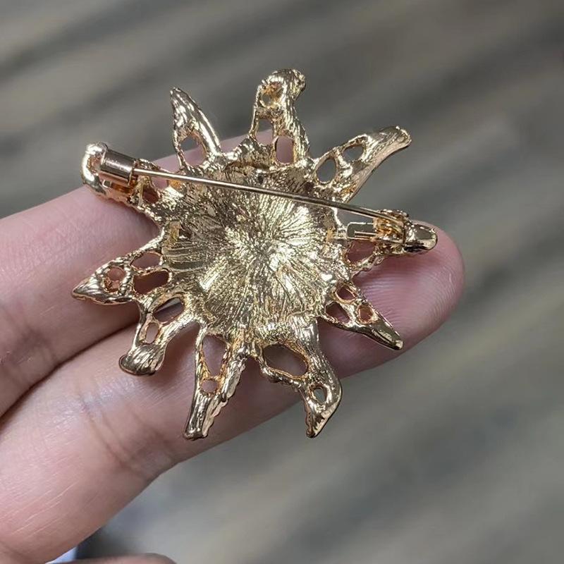 Damska Moda Vintage Kryształowa Perła Słonecznik Broszki Dla Kobiet Luksusowy Kolor Żółtego Złota Stop Okrągła Broszka Roślinna Agrafki