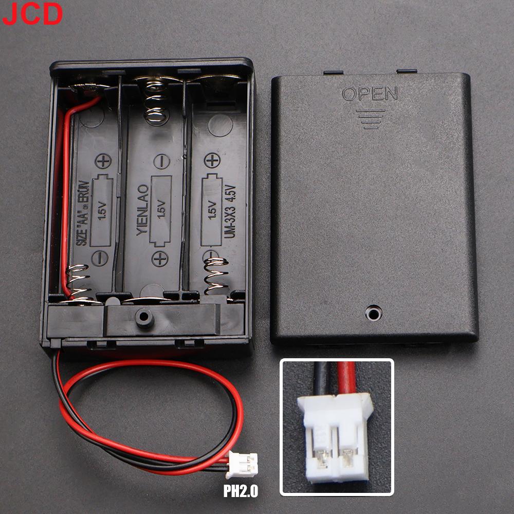 JCD 1pc 3x AA Battery Holder Storage Case Box With Switch & Cover PH2.0 XH2.54 SM DC5.5*2.1mm USB Plug Connect Terminal Cable