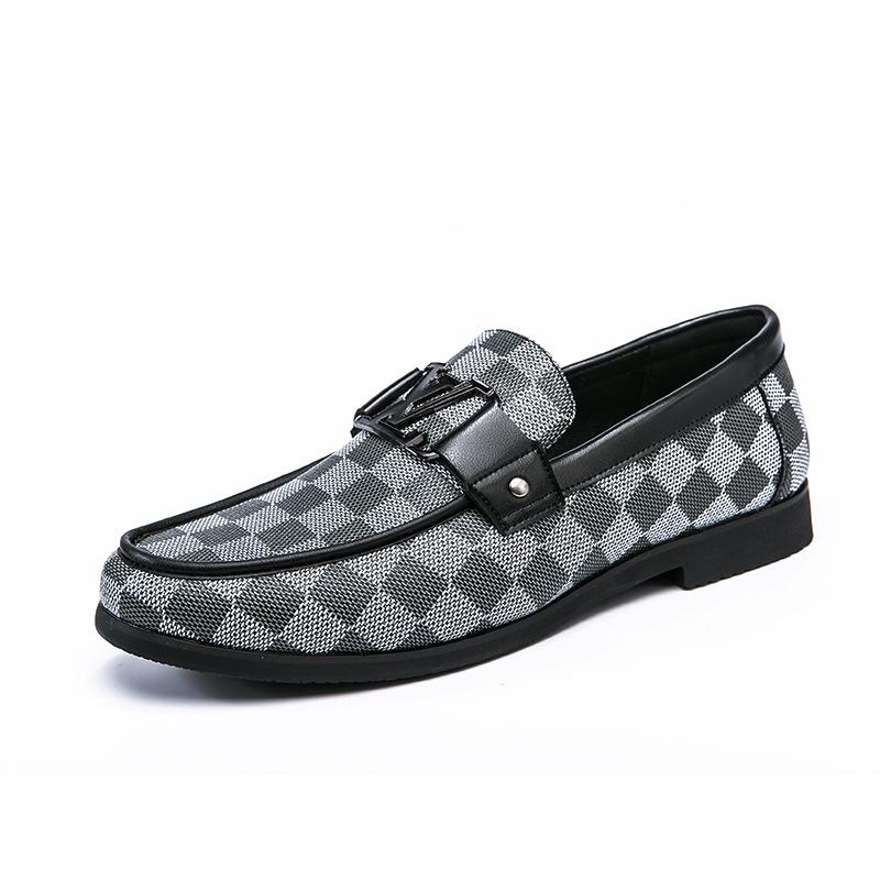 Large size men's loafers with one foot plaid casual shoes men's driving lazy shoes business dress leather shoes men