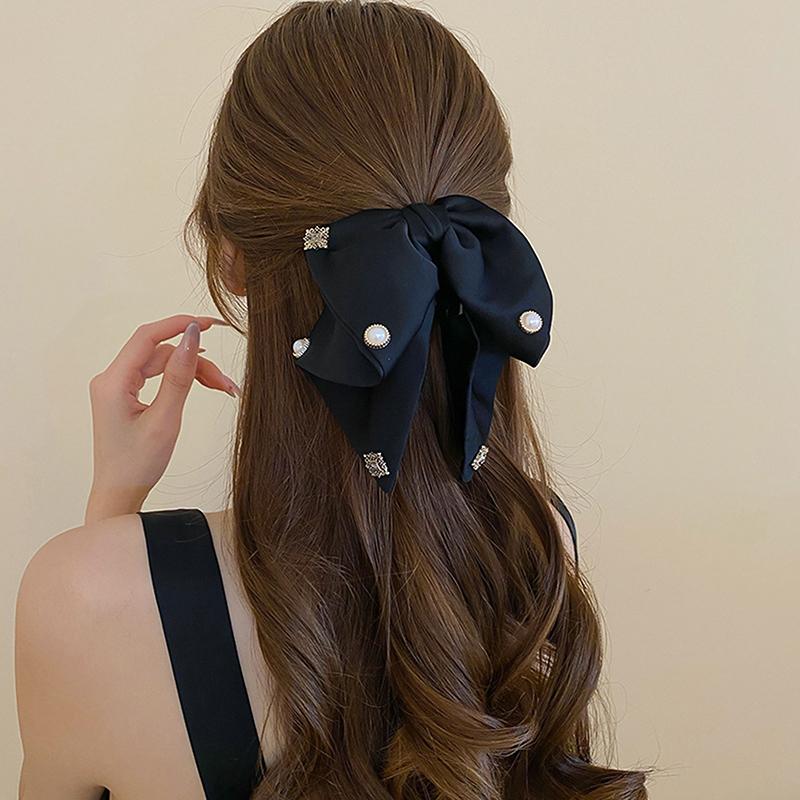

Французская жемчужная заколка-бант, зажим-краб для волос, заколка-краб для волос для женщин, универсальный зажим-акула, аксессуары для волос чёрный