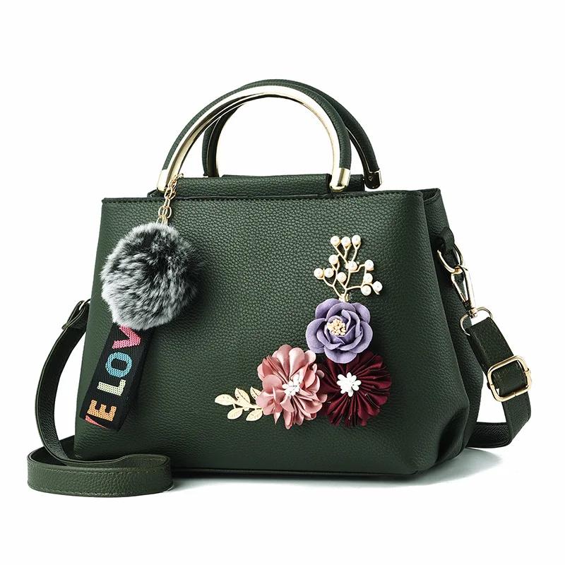 Fashi Casual Luxury Design Lady Artificial Flower Shoulder Messenger Bag Trend Wild Natural Soft Leather Handbag