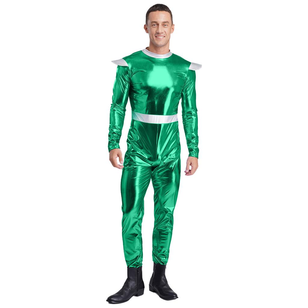 One-Piece Outer Space Costume for Men M-3XL: Easy Wear Long Sleeve Jumpsuit, Combines Cute & Robotic Styles for Photos