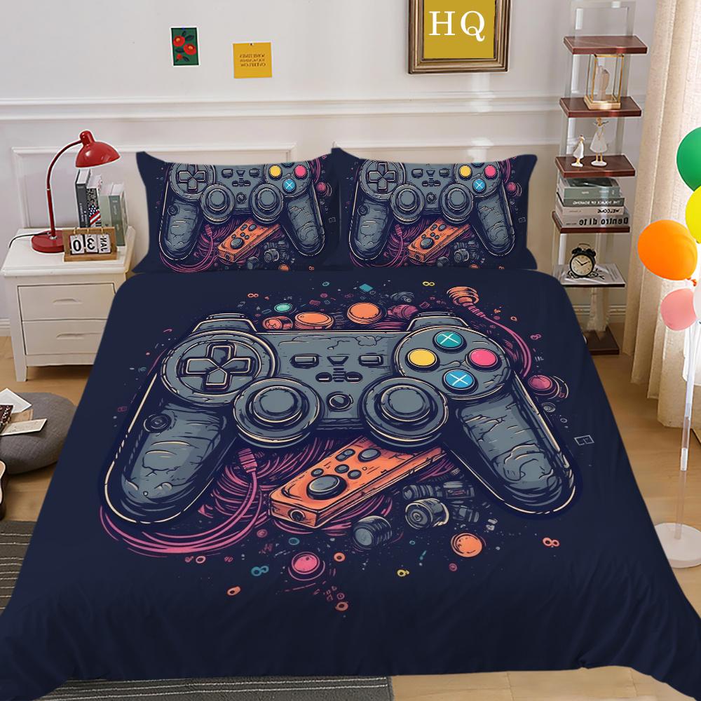 Parure de lit imprimée avec Console de jeu, vêtements de lit King Size, Design de jeu amusant pour adolescents, décoration de chambre à coucher de haute qualité
