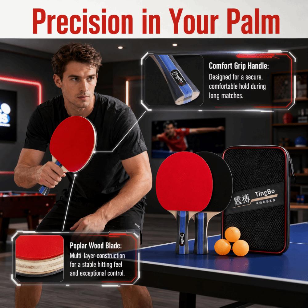 6PCS Black Red Table Tennis Paddle Set Dual Rackets Table Tennis Rackets Indoor Outdoor