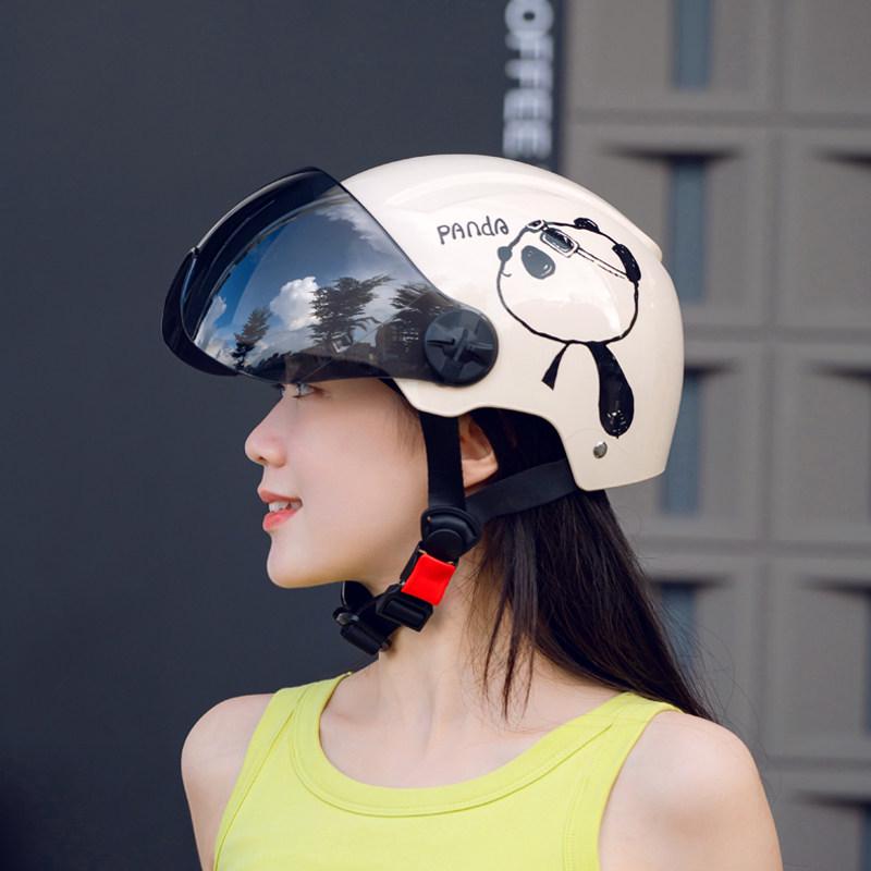 Certified Cute Panda Electric Vehicle Helmet for All Seasons - Unisex Motorcycle & Scooter Half Helmet
