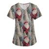 Women's Fashion V-Neck Short Sleeve Overalls With Pockets Christmas Printed Tops  Clothes