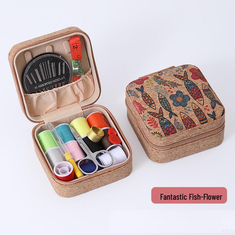 Retro-Style Faux PU Leather Sewing Box with Needle and Thread Set - Portable Household Essential Kit
