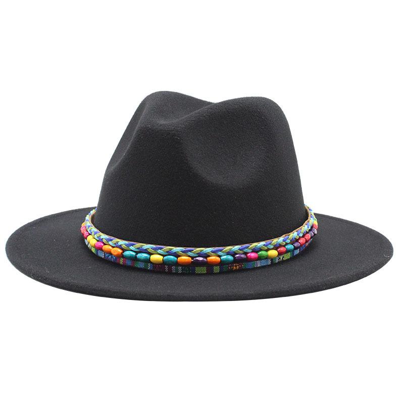 Woolen Jazz Top Hat Women'S Minority Style Retro Flat-Brimmed Big Eaves Hat