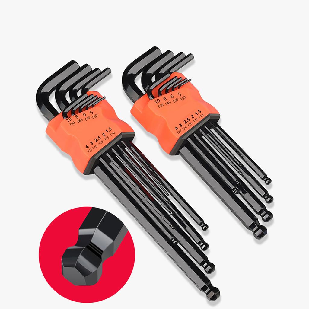 9Pcs Allen Key Wrench Lengthen Arm Ball End Hexagon Key Set Wrench L Shaped Micro Hex Wrench Screwdriver Tool Kit