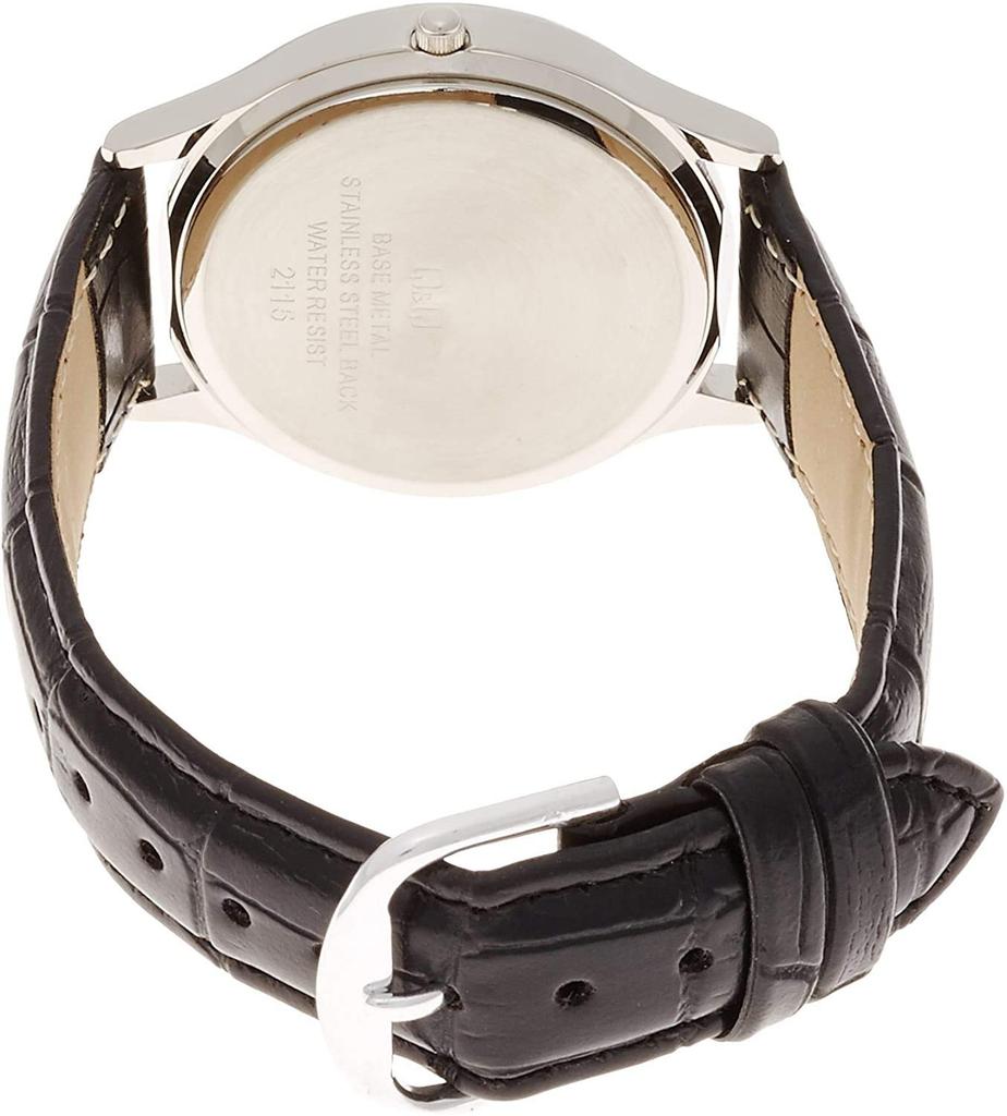 Analog Waterproof Watch with Date Display and Leather Black [Citizen Q&Q] Strap, D014-304, Men's,