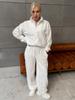 European and American casual women's fleece set thick solid color long-sleeved zipper cardigan elastic wide-leg pants two-piece set