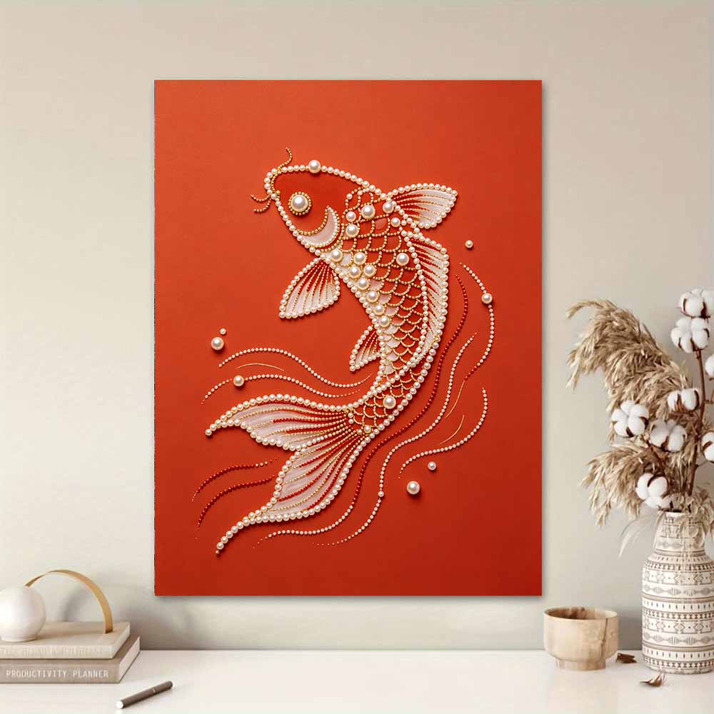 DIY Pearl Embroidery Diamond Painting Kit Koi Fish Sparkling Beads Art Craft Handmade Decoration Gift for Home Use