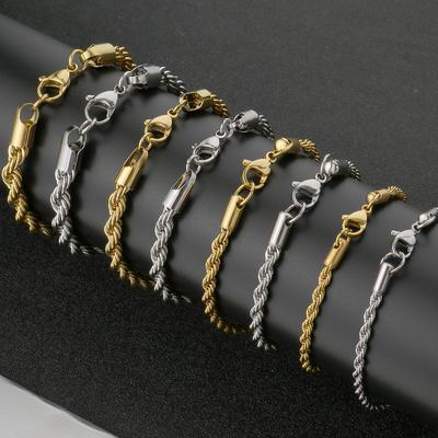 18K Gold Plated Twist Rope Chain Bracelet Man Minimalist 316L Stainless Steel Bracelet for Men & Women Matching His & Hers Jewelry