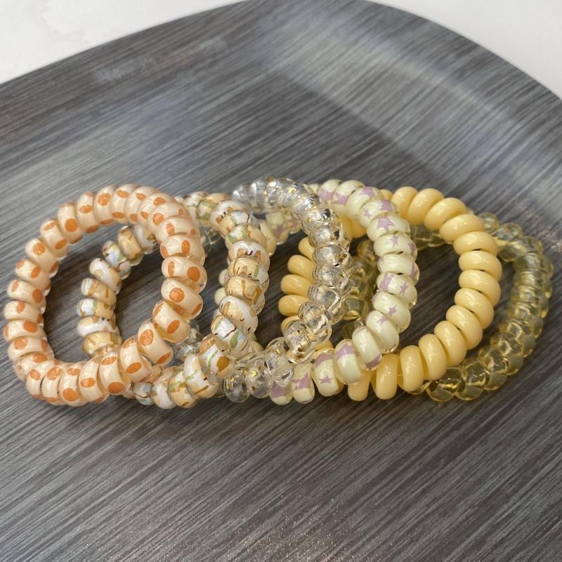 6pcs/set Women Telephone Wire Hair Bands Girls Star Printing Spiral Cord Hair Tie Elastic Scrunchies  Hair Rope Gum Accessories