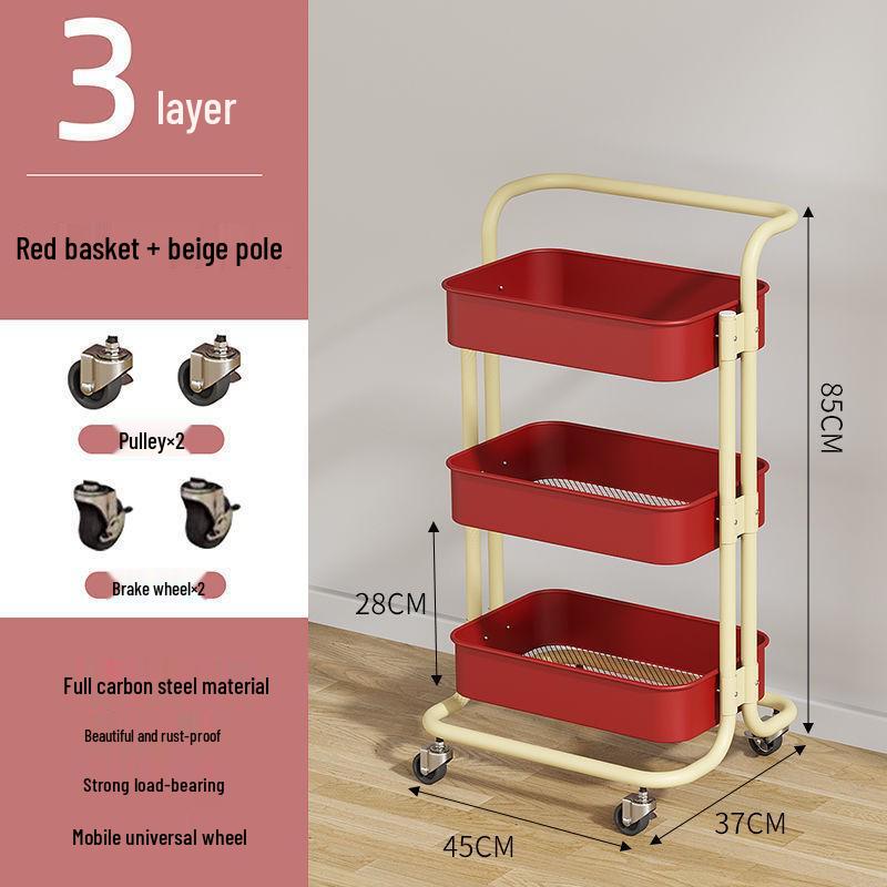 Kitchen Floor-Standing Multi-Layer Snack, Fruit & Vegetable Rotating Storage Trolley