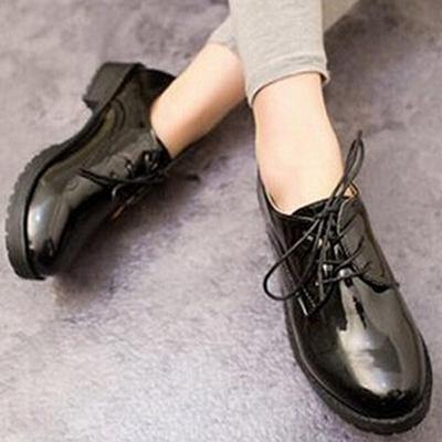 Women Platform Low Heel Autumn Oxfords Solid Plain Pu Leather