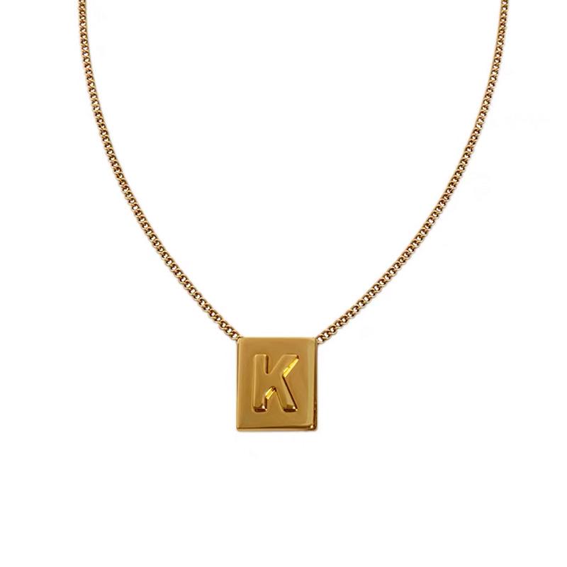 

Gold Square Letter Necklace - Luxury English Alphabet Pendant on Clavicle Chain
