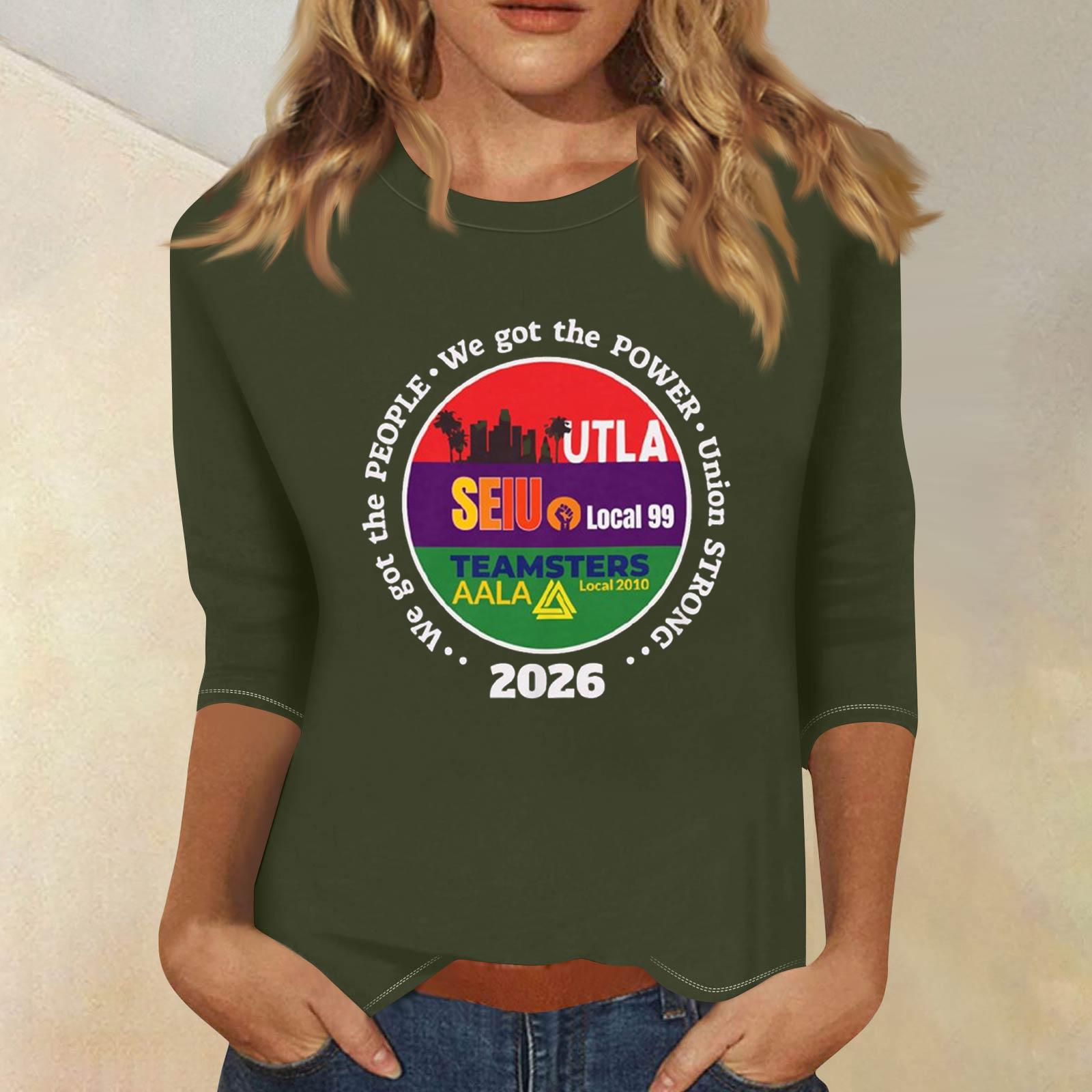 

Women s Fashionable Casual Three-Quarter Sleeve Printed Neck T-Shirt Top L армия зеленый