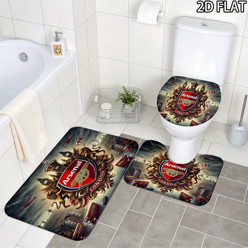 Arsenal F 3Pcs Flannel Toilet Mat Set Bathroom Rug Bath Carpet Non Slip Home Decor Toilet 3 Pcs Bathroom Textile Set