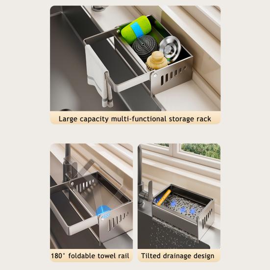 Küchenspülbecken Schwammhalter Schwammablage mit Lappenhalter Selbstentwässernder Arbeitsplatten-Organizer für Seife