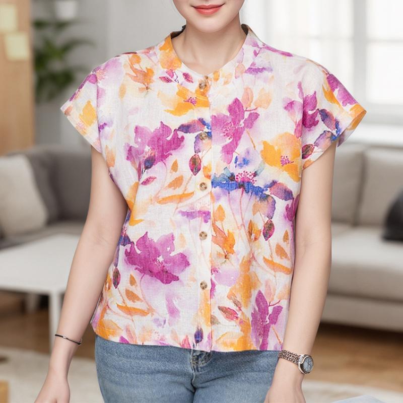 

ZANZEA Women Summer Round Neck Loose Short Sleeve Print Blouse M