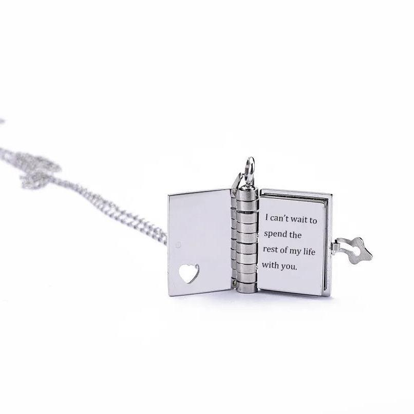 

Envelope Necklace Custom Text Locket Opening Book Pendant Couple Personalized Photo Album Sweater Chain Jewelry Birthday Gift