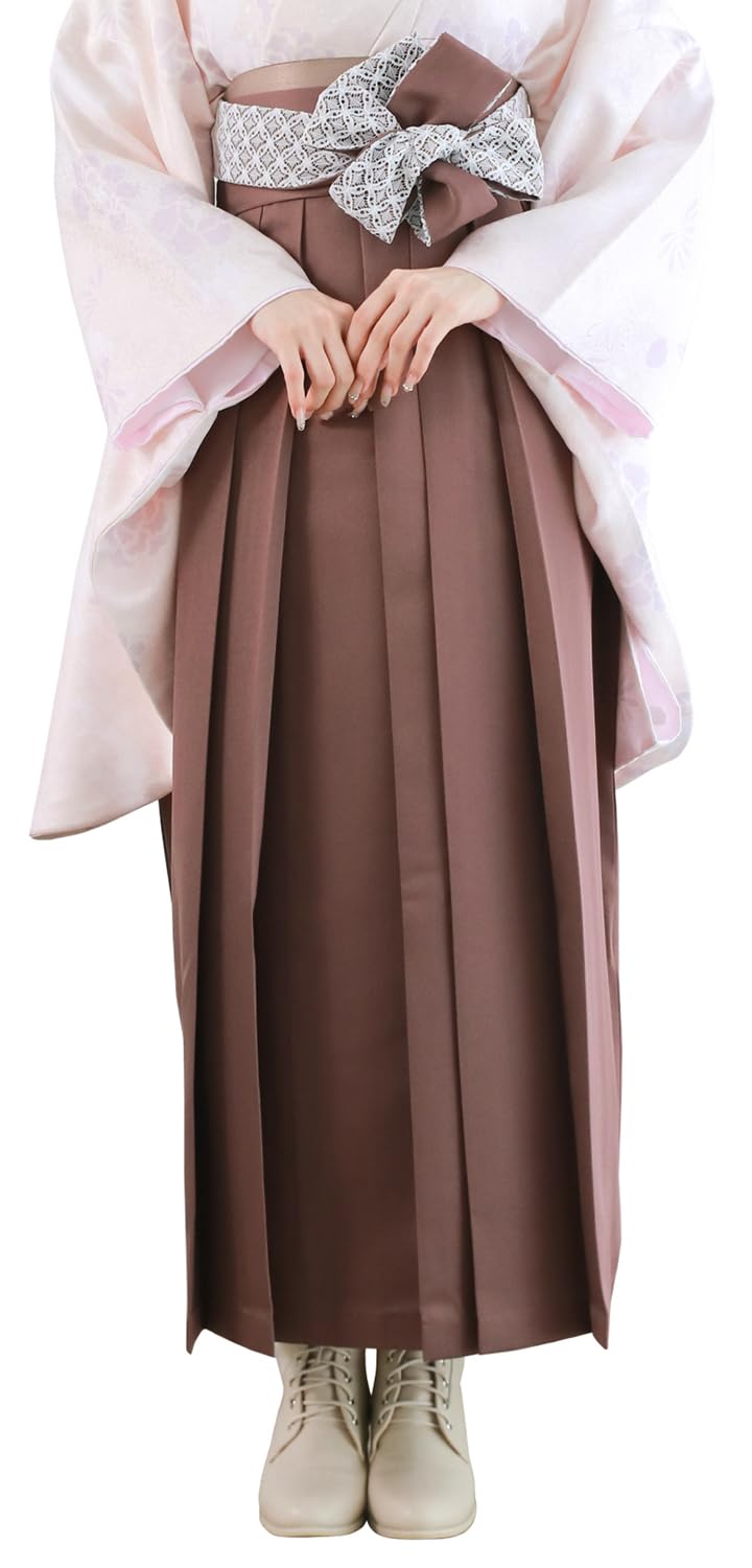 

[KYOETSU] Graduation Ceremony Hakama with Lace Tie, Plain, Single Item, Women s (18. Chestnut Brown, L)