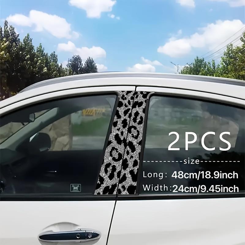 Gray-black Leopard Print 2PC Car B-pillar Protection Sticker Sunscreen Waterproof Scratch-proof Car Decoration Decal One-time